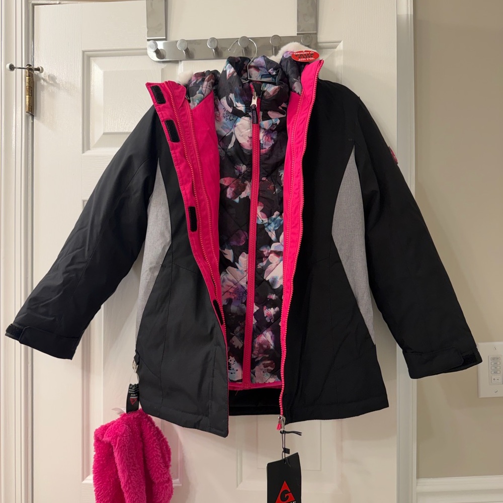 NWT Gerry Weber 3 in 1 system Black and Pink Winter Jacket  size 10/12